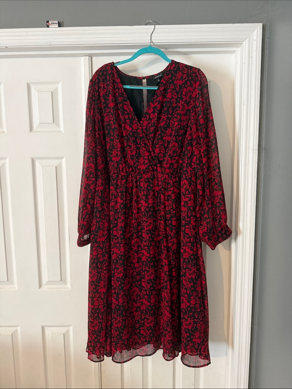 torrid Red and Black Floral Wrap-Style Midi Dress